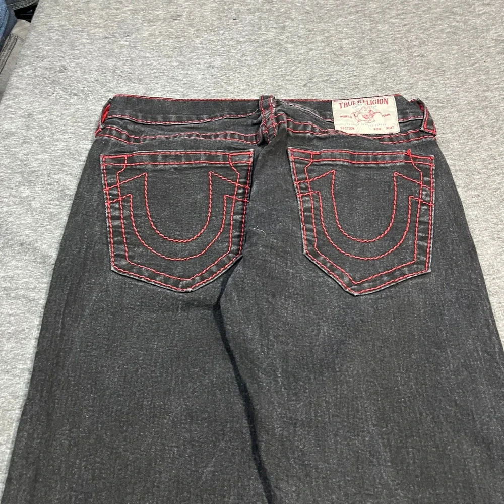 True Religion Ricky Relaxed Straight Black Jeans Red Contrast Stitch 32x34 Mens